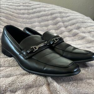 Perry Ellis Portfolio Black Leather Loafers with Square Toe size 11